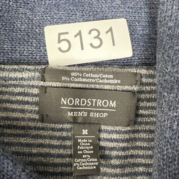 Nordstrom Sweater M Blue Men Shop Waffle Knit Shawl Neck Cashmere Blend Pullover - Picture 5 of 8